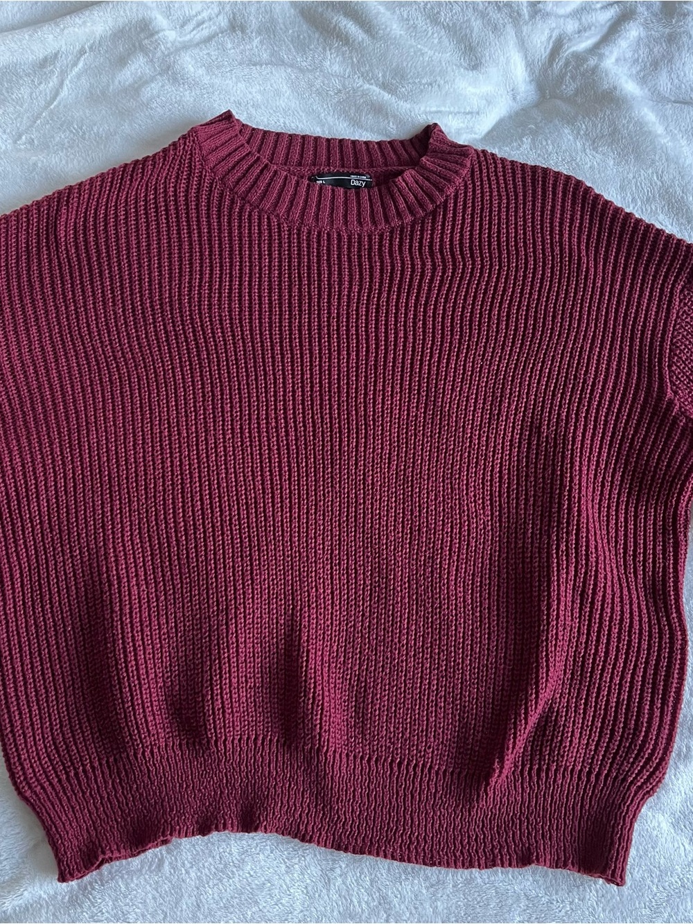 Deep Red Burgundy Women's Ribbed Crewneck Sweater